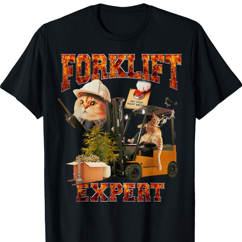 Black Forklift Expert Cat T-Shirt